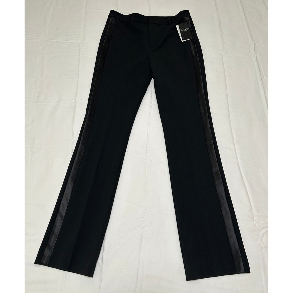 Lauren Ralph Lauren Womens Black Satin Stripe Tuxedo Dress Pants Size 8 Holiday